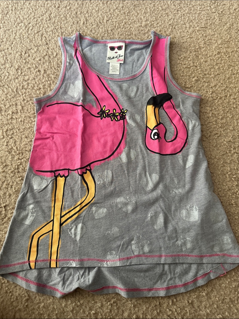 Belle Du Jour Gray Tank with Pink Flamingo Graphic